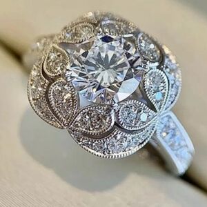 2.18 TCW Round Moissanite Halo Design Engagement Ring 14k White Gold Plated